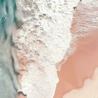 Aerial view of clear turquoise sea Aerial view of sandy beach and ocean with waves Generative AI photo