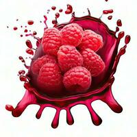 Delicious ripe berries falling in juice with splashes on a white background isolated on a white background, 3D rendering. Generative AI photo