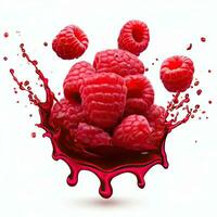 Delicious ripe berries falling in juice with splashes on a white background isolated on a white background, 3D rendering. Generative AI photo