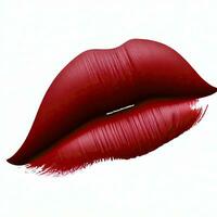 de cerca de sexy caucásico mujer con Perfecto labios con rojo lápiz labial aislado en un transparente antecedentes. generativo ai foto