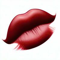 de cerca de sexy caucásico mujer con Perfecto labios con rojo lápiz labial aislado en un transparente antecedentes. generativo ai foto