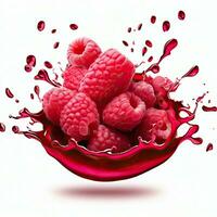 Delicious ripe berries falling in juice with splashes on a white background isolated on a white background, 3D rendering. Generative AI photo