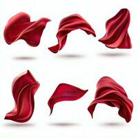 Red curtain, superhero red cape 3d realistic vector set Generative AI photo