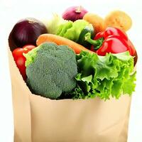 Supermarket. Paper bag full of healthy food. Generative AI - PNG File. Generative AI photo