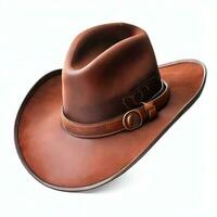 Rodeo horse rider brown leather cowboy hat isolated on transparent and white background, PNG Generative AI photo