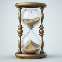 Hourglass or sandglass vector realistic 3D icon isolated on a transparent background. Vector hourglass clock with flowing sand. Generative AI photo