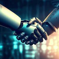 3d rendering robot hand shaking with binary tunnel background. Generative AI photo