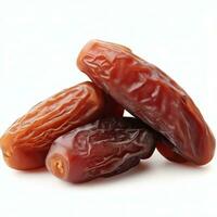 a pile of brown and black peppered gingers  Heap of tasty sweet dried dates on a white, background, close of dried dates on a  white background,  Generative AI photo