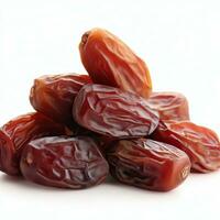 a pile of brown and black peppered gingers  Heap of tasty sweet dried dates on a white, background, close of dried dates on a  white background,  Generative AI photo