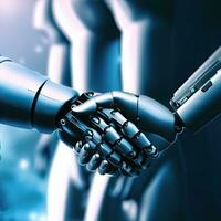 3d rendering robot hand shaking with binary tunnel background  Generative AI photo