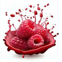 Delicious ripe berries falling in juice with splashes on a white background isolated on a white background, 3D rendering. Generative AI photo