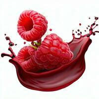 Delicious ripe berries falling in juice with splashes on a white background isolated on a white background, 3D rendering. Generative AI photo