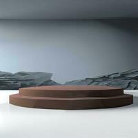 a modern minimal underground empty stage, circle black futuristic podium product display, 3d rendering, 32k, great detail, high quality. Generative AI photo