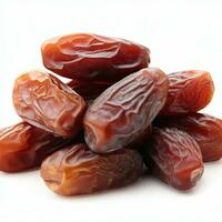a pile of brown and black peppered gingers  Heap of tasty sweet dried dates on a white, background, close of dried dates on a  white background,  Generative AI photo