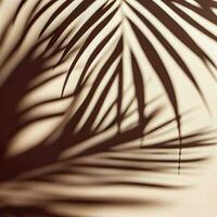 Beautiful abstract banner with green palm leaves shadow beige on a white background. Natural leaf concept. Green natural background. Palm tree leaf texture. Summer concept. Generative AI photo