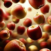 a bunch of apples are in a circle with the sun shining through them Generative AI photo