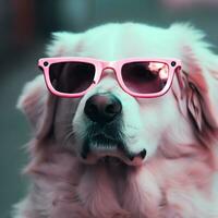 a dog wearing pink glasses with pink glasses Generative AI photo