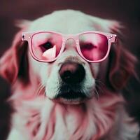 a dog wearing pink glasses with pink glasses Generative AI photo