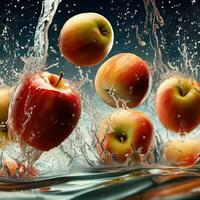 apples are splashing in the water and splashing water Generative AI photo