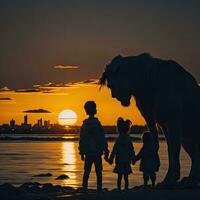 a large horse is standing next to a large horse and a childgenerative AI photo