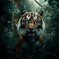 a tiger in the jungle with the words tiger in the corner a tiger in the jungle Generative AI photo