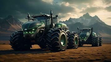 Agricultural tractor isolated on background. 3D rendering - futuristic tractor illustration. photo