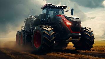 Agricultural tractor isolated on background. 3D rendering - futuristic tractor illustration. photo