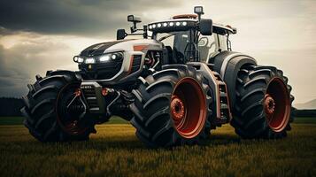 Agricultural tractor isolated on background. 3D rendering - futuristic tractor illustration. photo