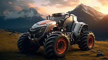 Agricultural tractor isolated on background. 3D rendering - futuristic tractor illustration. photo