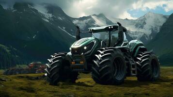 Agricultural tractor isolated on background. 3D rendering - futuristic tractor illustration. photo