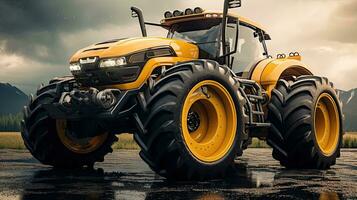 Agricultural tractor isolated on background. 3D rendering - futuristic tractor illustration. photo