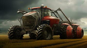 Agricultural tractor isolated on background. 3D rendering - futuristic tractor illustration. photo