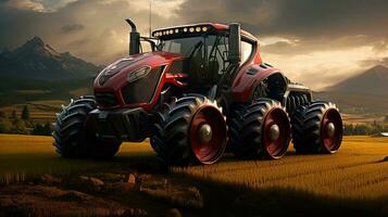 Agricultural tractor isolated on background. 3D rendering - futuristic tractor illustration. photo