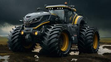 Agricultural tractor isolated on background. 3D rendering - futuristic tractor illustration. photo