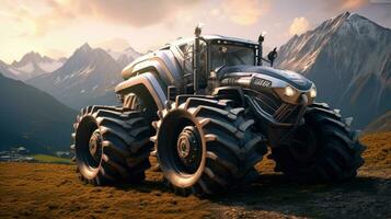 Agricultural tractor isolated on background. 3D rendering - futuristic tractor illustration. photo