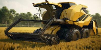 Rice harvester of the future, driverless, satellite navigation system for agricultural machinery Agricultural innovation, smart farming harvest together photo