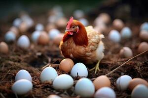 Agriculture, chicken eggs, farm in the countryside photo