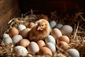 Agriculture, chicken eggs, farm in the countryside photo