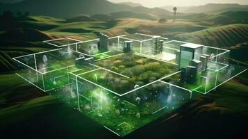 Digital Agricultural Biotechnology Holographic plant concept for biotechnology or bioengineering. photo