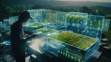 Digital Agricultural Biotechnology Holographic plant concept for biotechnology or bioengineering. photo