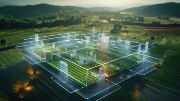 Digital Agricultural Biotechnology Holographic plant concept for biotechnology or bioengineering. photo