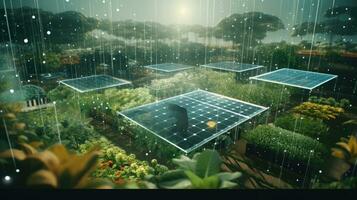 Digital Agricultural Biotechnology Holographic plant concept for biotechnology or bioengineering. photo