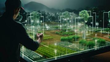 Digital Agricultural Biotechnology Holographic plant concept for biotechnology or bioengineering. photo