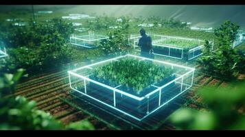 Digital Agricultural Biotechnology Holographic plant concept for biotechnology or bioengineering. photo