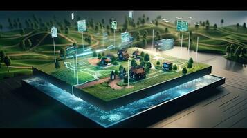 Digital Agricultural Biotechnology Holographic plant concept for biotechnology or bioengineering. photo