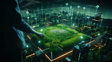 Digital Agricultural Biotechnology Holographic plant concept for biotechnology or bioengineering. photo