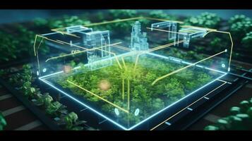 Digital Agricultural Biotechnology Holographic plant concept for biotechnology or bioengineering. photo