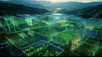 Digital Agricultural Biotechnology Holographic plant concept for biotechnology or bioengineering. photo