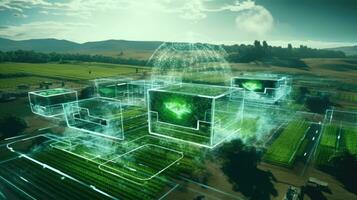 Digital Agricultural Biotechnology Holographic plant concept for biotechnology or bioengineering. photo