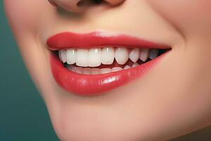 Woman smiling closeup smiling, beautiful teeth against abstract background,Teeth whitening. Dental clinic patient photo